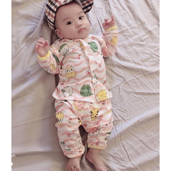 Bộ quần áo dài tay giấy thái Minky mom họa tiết ngộ nghĩnh cho bé từ 0-15 tháng