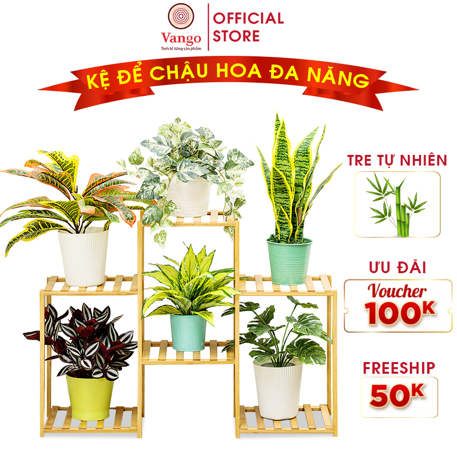 Giá kệ để chậu hoa, cây cảnh, để đồ đa năng bằng gỗ tre tự nhiên Vango V18 sang trọng, hiện đại, sơn phủ bóng chống nước