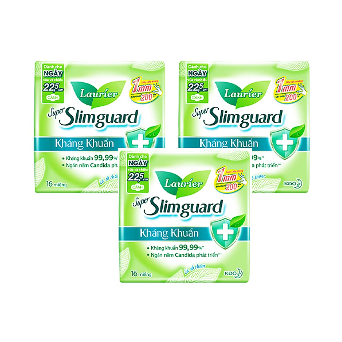 Combo 3 gói Băng Vệ Sinh Ban Ngày Laurier Super Slimguard Kháng Khuẩn Siêu Mỏng 1mm