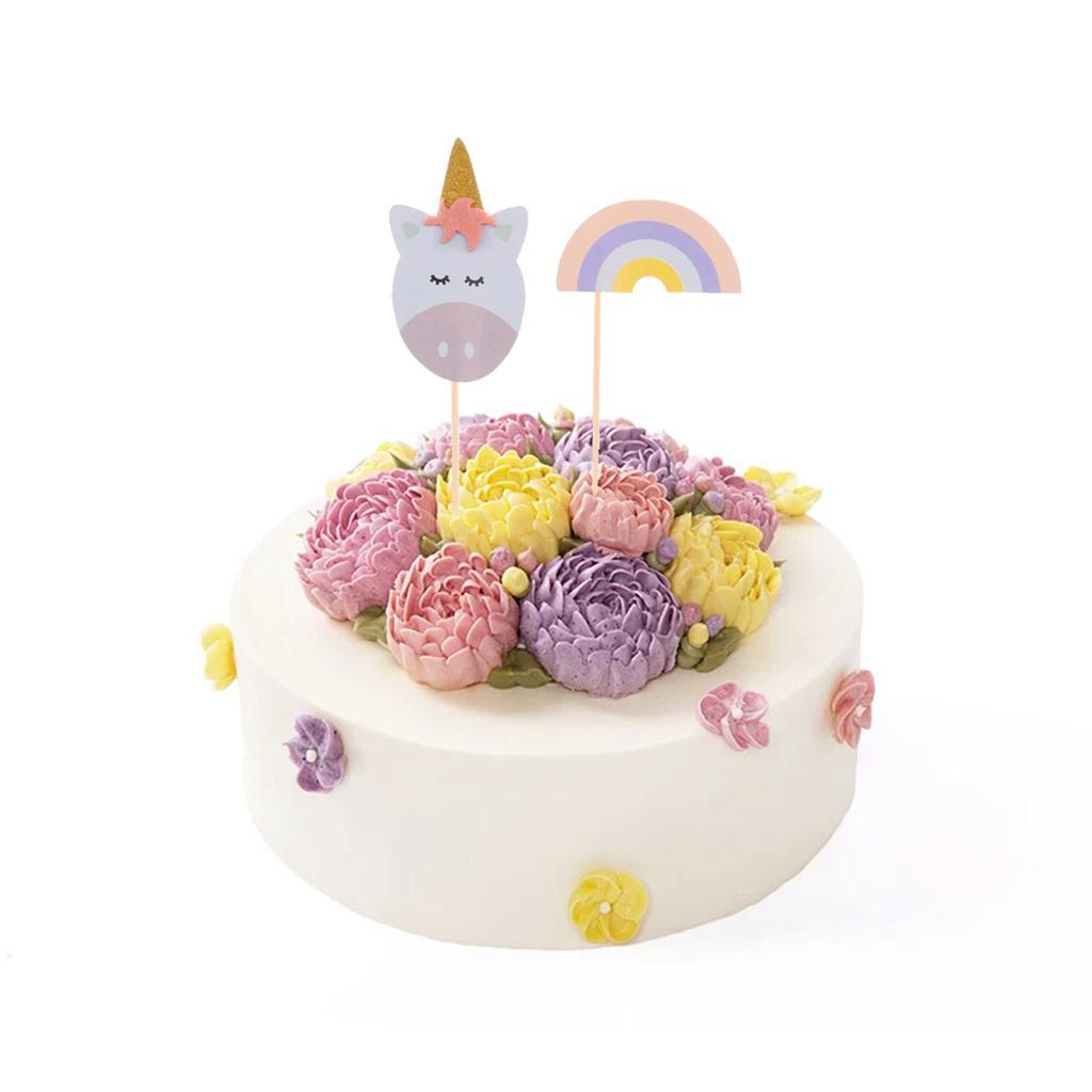 2x12pcs Set Cartoon Unicorn Party Cupcake Picks Rainbow Cake Topper Decoration