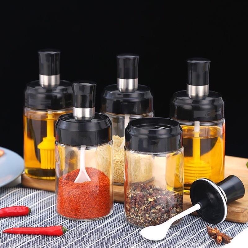 Lọ Đựng Gia Vị 250ml , Hũ Đựng Gia Vị Thủy Tinh Kèm Thìa Khuấy Tiện Lợi, Chống Tràn