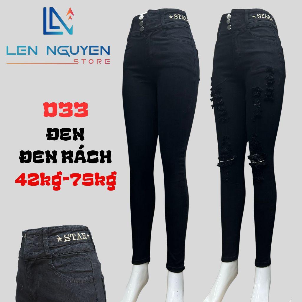 D33_Quần jean nữ, dài, lưng cao, quần bò nữ dáng ôm, quần rin nữ có big size, cho 42kg đến 75kg,LEN NGUYEN STORE - Đen Trơn