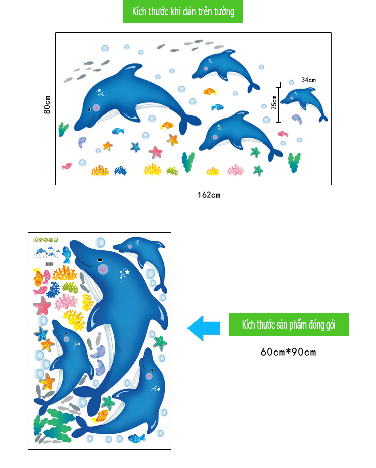 Decal dán tường cá heo xanh - HP32