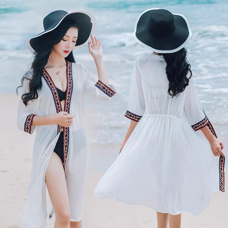 Áo khoác cardigan mỏng họa tiết hoa thời trang đi biển cho nữ