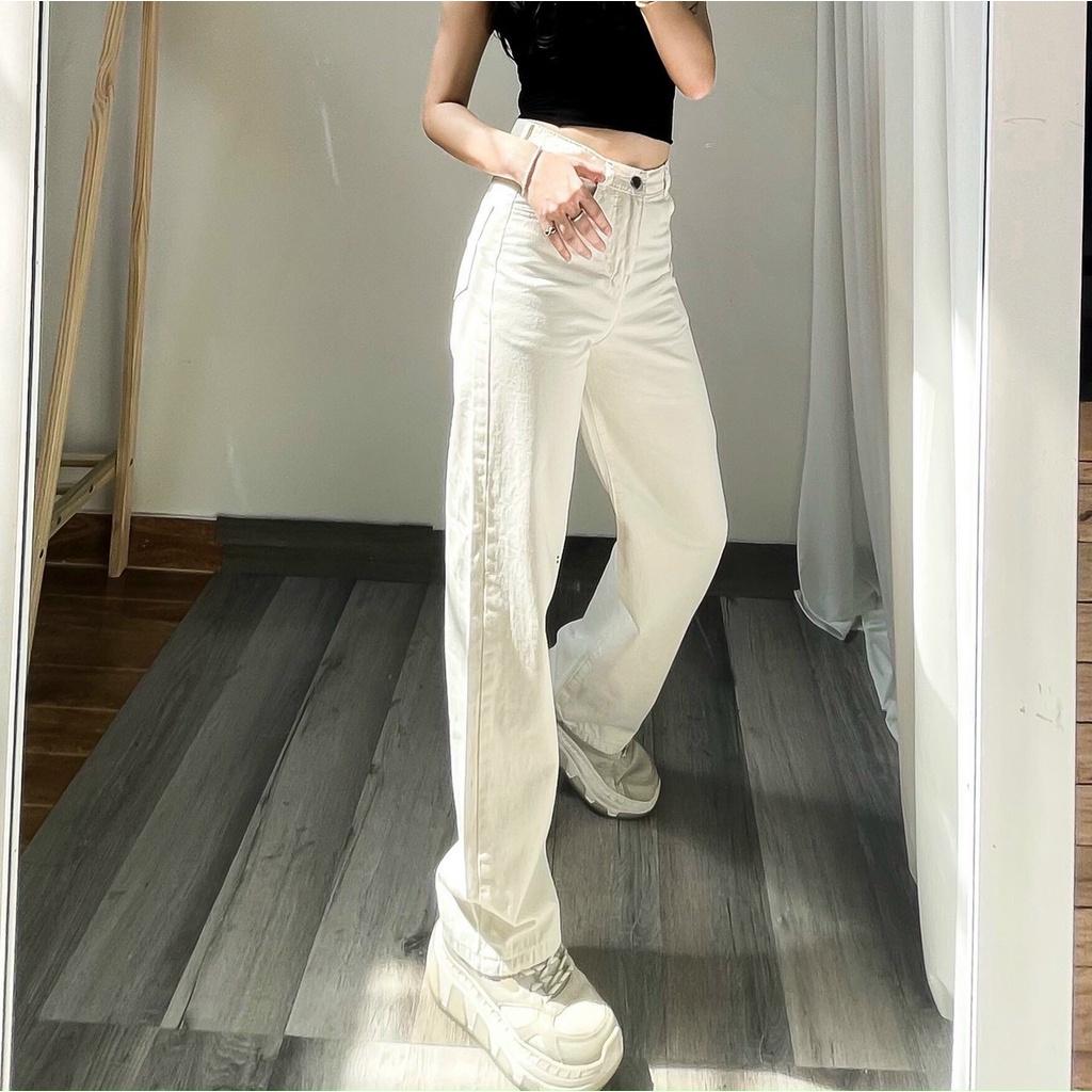 Quần Jeans Ống Suông Rộng Nữ cạp cao siêu tôn dáng Kanimi - QJ03