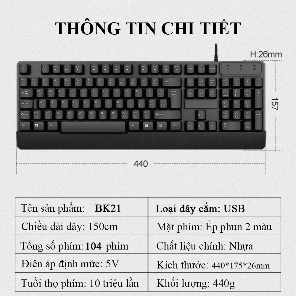 Bàn phím máy tính BK21 có dây chống ồn chắc chắn siêu bền dùng cho văn phòng chơi game