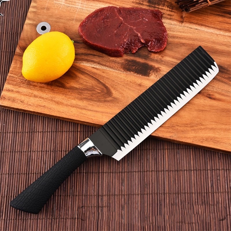 Dao Nhật K01 - đen mũi vuông ,dao bếp thiết kế gợn sóng ,giảm mút dính lưỡi dao thép không rỉ , sắc bén ,cán dao bọc cao su êm ái , chắc chắn chống trơn trượt