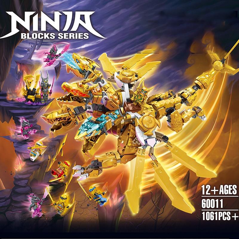 Đồ chơi Lắp ráp Rồng vàng 4 đầu nguyên tố, ZM60011 Four head dragon Ninjago, Xếp hình thông minh, Mô hình rồng