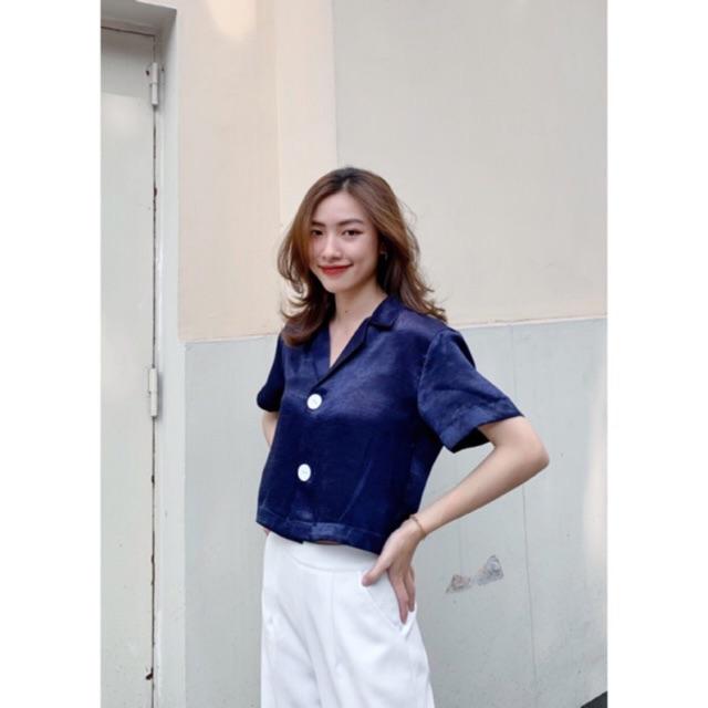Croptop lụa nút cài trắng_ZIEL