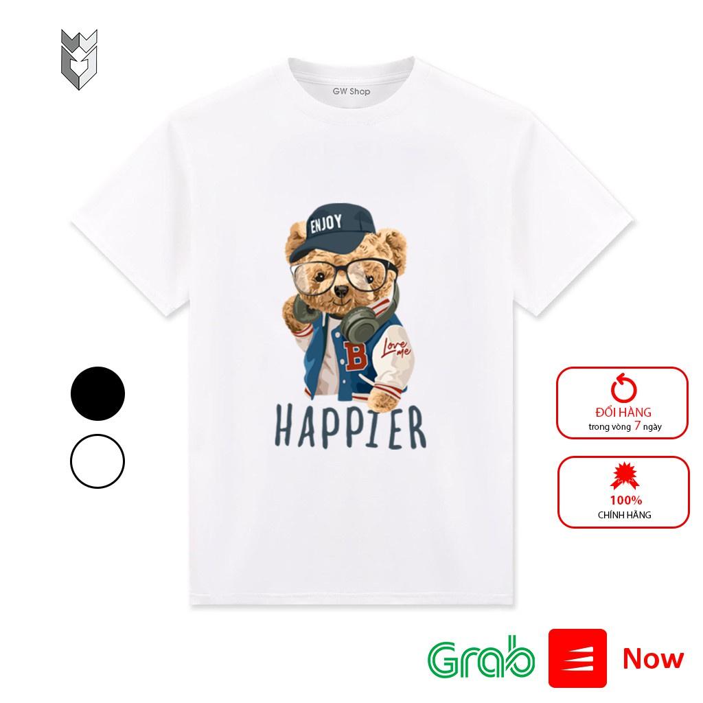 Áo Thun , áo tay lỡ áo unisex nam nữ Gấu HAPPIER, áo phông áo cộc chất Cotton đẹp co dãn 4 chiều - GW Shop