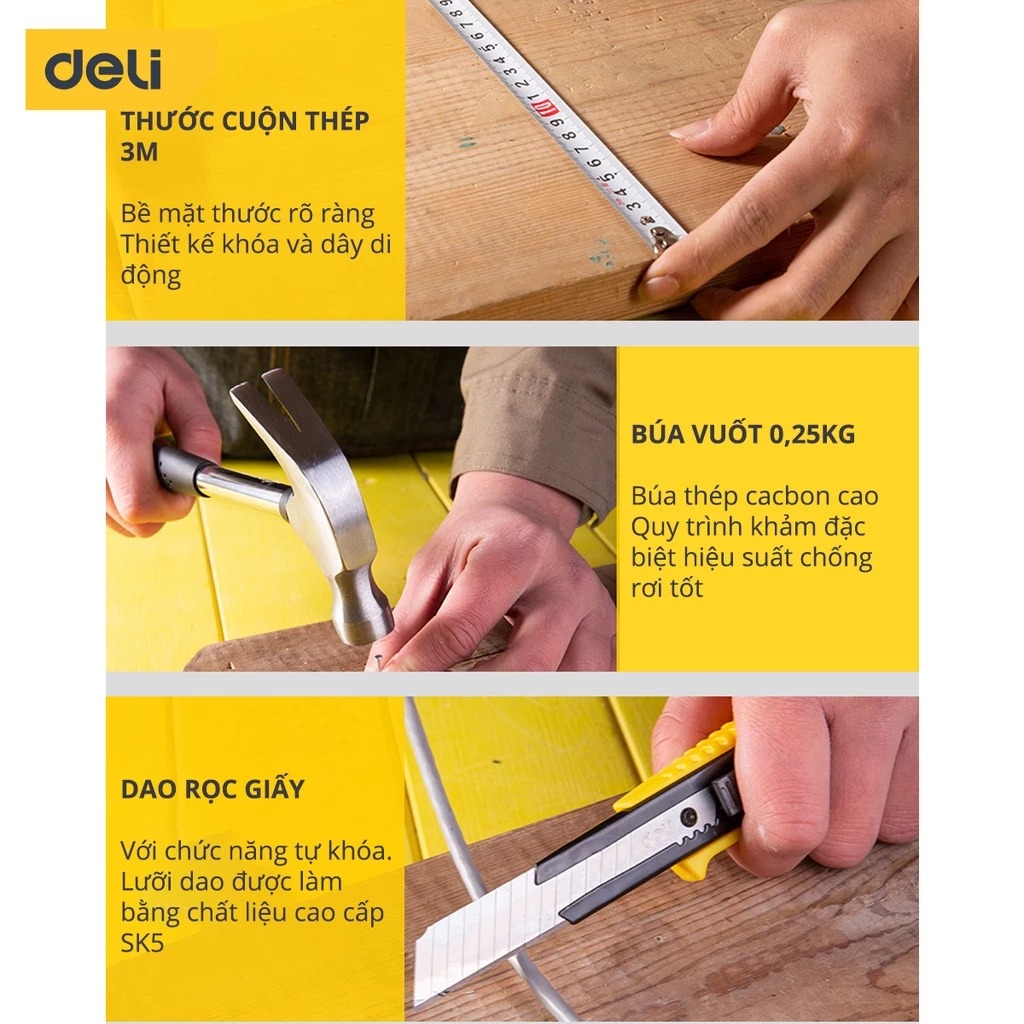 Hộp Dụng Cụ Sửa Chữa Đa Năng Deli 155 Chi Tiết - Chất Liệu Cao Cấp - Công Cụ Đa Dạng, Sử Dụng Nhiều Mục Đích - DL5967