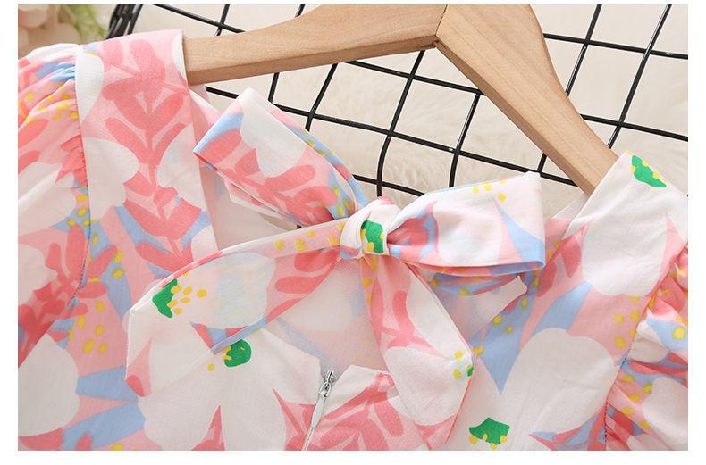 DONGSHOP HOT Cô gái hoa đầm mùa hè trẻ em nhất lưới màu hồng váy cô gái nhỏ công chúa váy túi