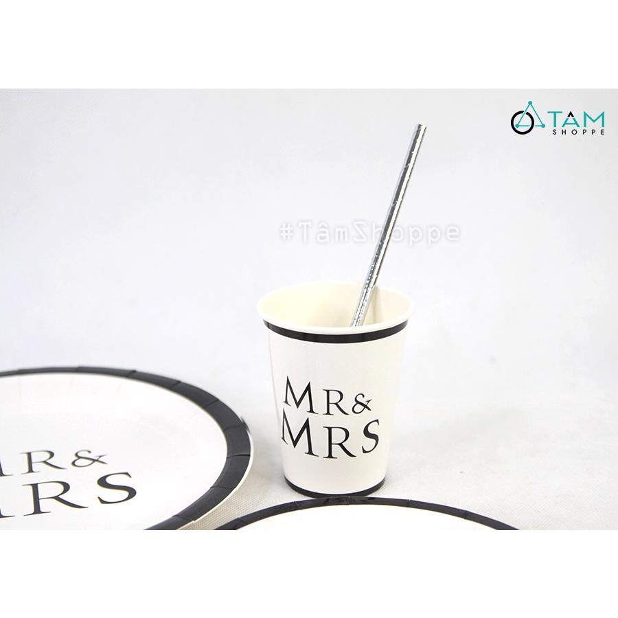 Set đồ giấy trang trí tiệc cưới Mr và Mrs màu trắng đen đơn giản SETDG-02 DG