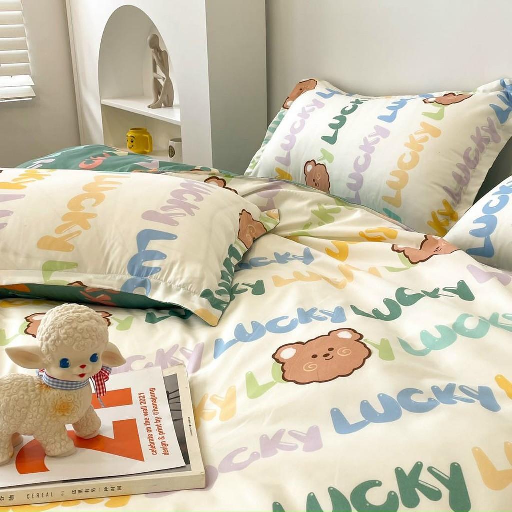 Bộ chăn ga gối cotton poly gấu chữ đủ size - Mẫu gấu & chữ