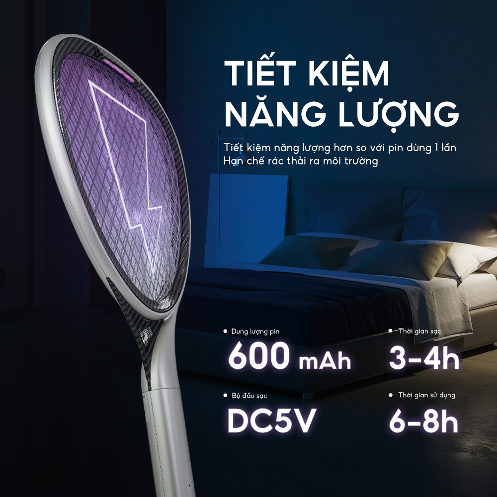 Vợt muỗi điện thông minh Lebenlang LBL0101, kiêm đèn bắt muỗi 2in1 tự động, công suất 2W, an toàn khi sử dụng, bảo hành 2 năm - hàng chính hãng