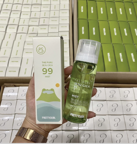 Xịt khoáng rau má Pretty Skin The Pure Jeju Cica 99 Mist làm dịu cấp ẩm cho da - Giữ lớp make up lâu trôi Hàn Quốc 100ml