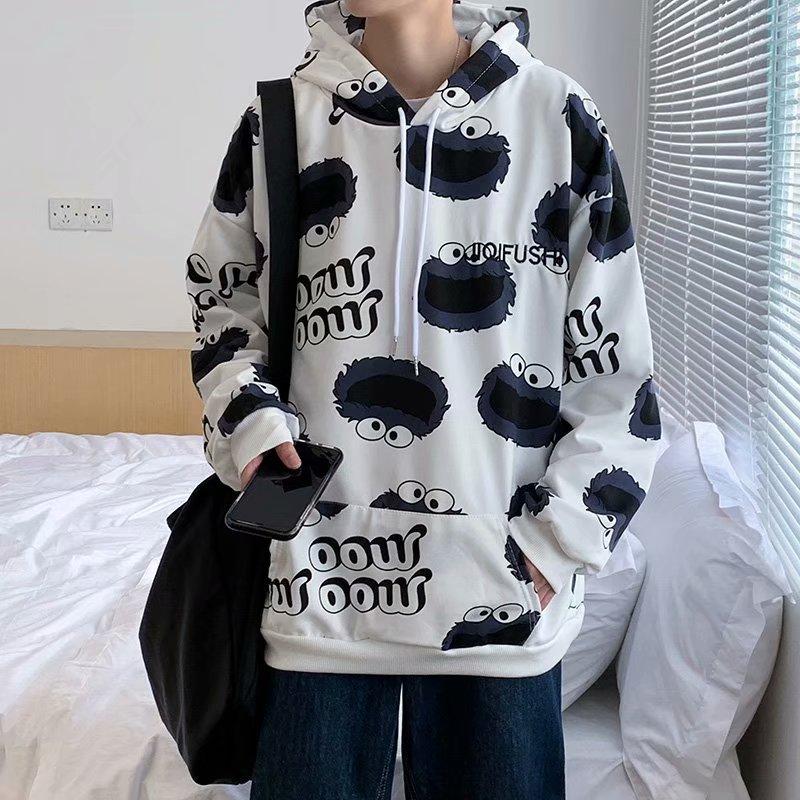 NEW Áo Hoodie Dáng Rộng Có In Hình Hoạt Hình Thời Trang Phong Cách Cho Nam