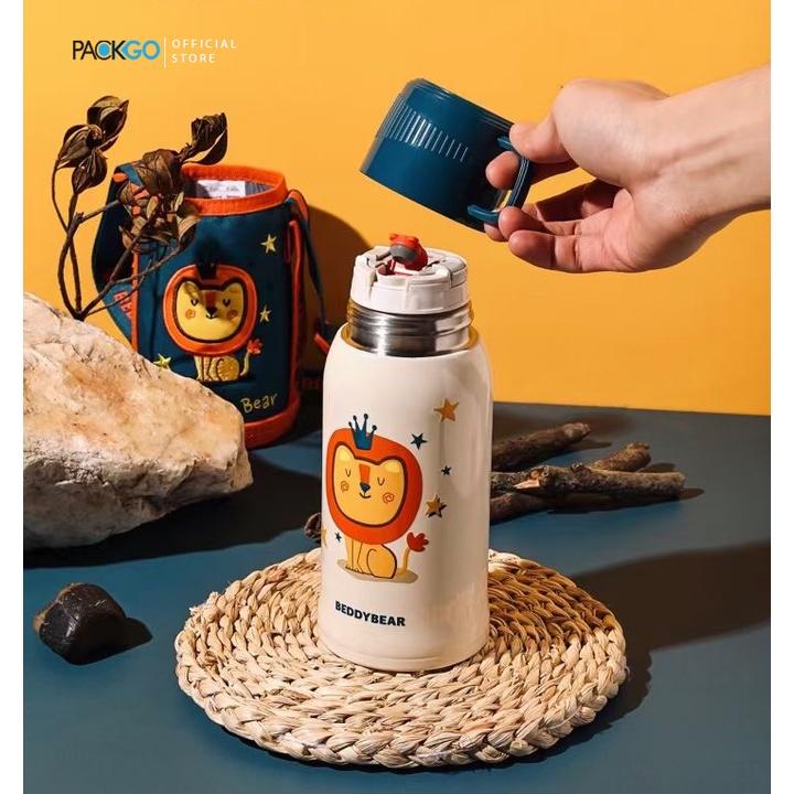 Bình giữ nhiệt cho Bé BEDDYBEAR - Dung tích 600 ml - 2 Nắp thay thế - Inox cao cấp 316 - Dòng Lion -  Sư Tử - phù hợp Bé từ 2 tuổi trở lên - Bảo hành chính hãng 2 năm