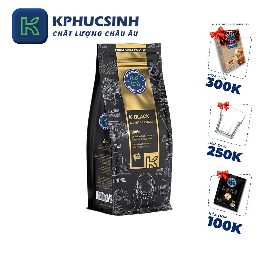 Cà phê rang xay K-Coffee Robusta Arabica chuẩn xuất khẩu K-Black (454g/gói)