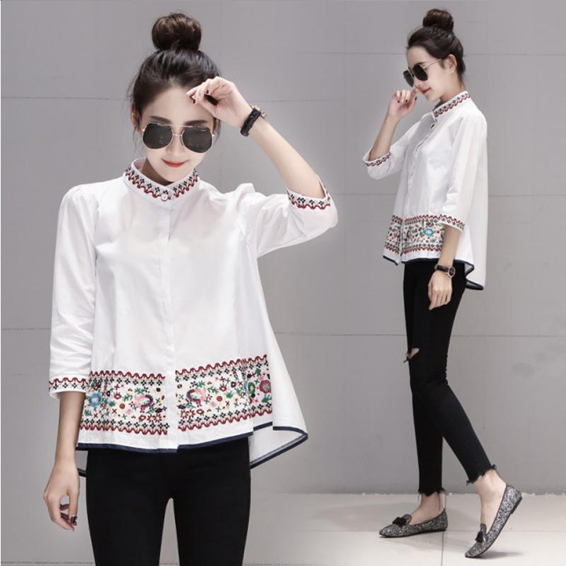 Áo Sơ Mi Nữ Cotton Thêu Tay Họa Tiết SM150 - Hàng Quảng Châu Cao Cấp