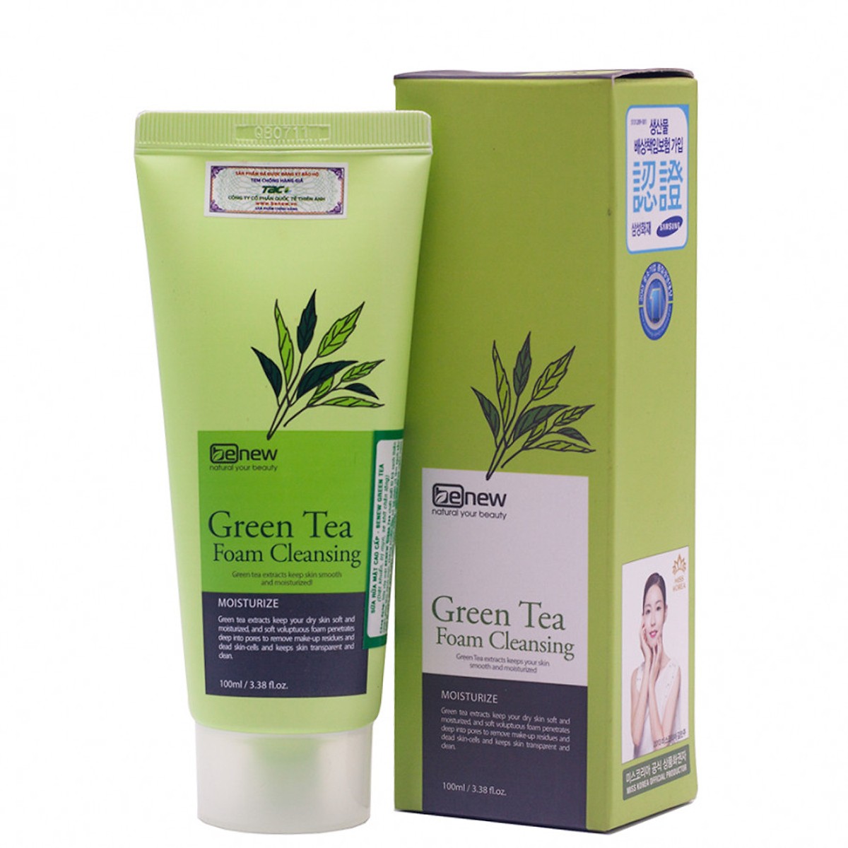 Sữa Rửa Mặt Hàn Quốc Tinh Chất Trà Xanh Benew Green Tea Foam Cleansing (100ml) – Hàng Chính Hãng [ Tặng dây cột tóc ]