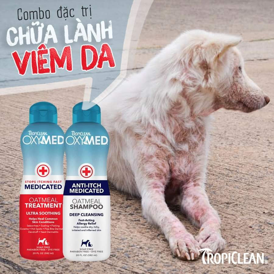 Dầu xả trị đốm đỏ, rụng lông, giảm ngứa trên chó mèo OXYMED Medicated Oatmeal Treatment (Tropiclean, Mỹ)