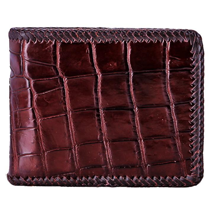 Ví nam Huy Hoàng da cá sấu đan viền gai bụng màu đen, nâu đất, nâu đỏ, vàng bò HC2254-2711-2712-2713