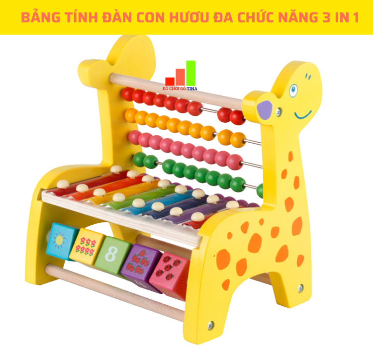 Đồ Chơi Bàn Tính Đa Năng Hình Con Vật Bằng Gỗ Tina Tích Hợp 3 Trong 1 Trò Chơi Cho Bé Thông Minh Giáo Dục Sáng Tạo