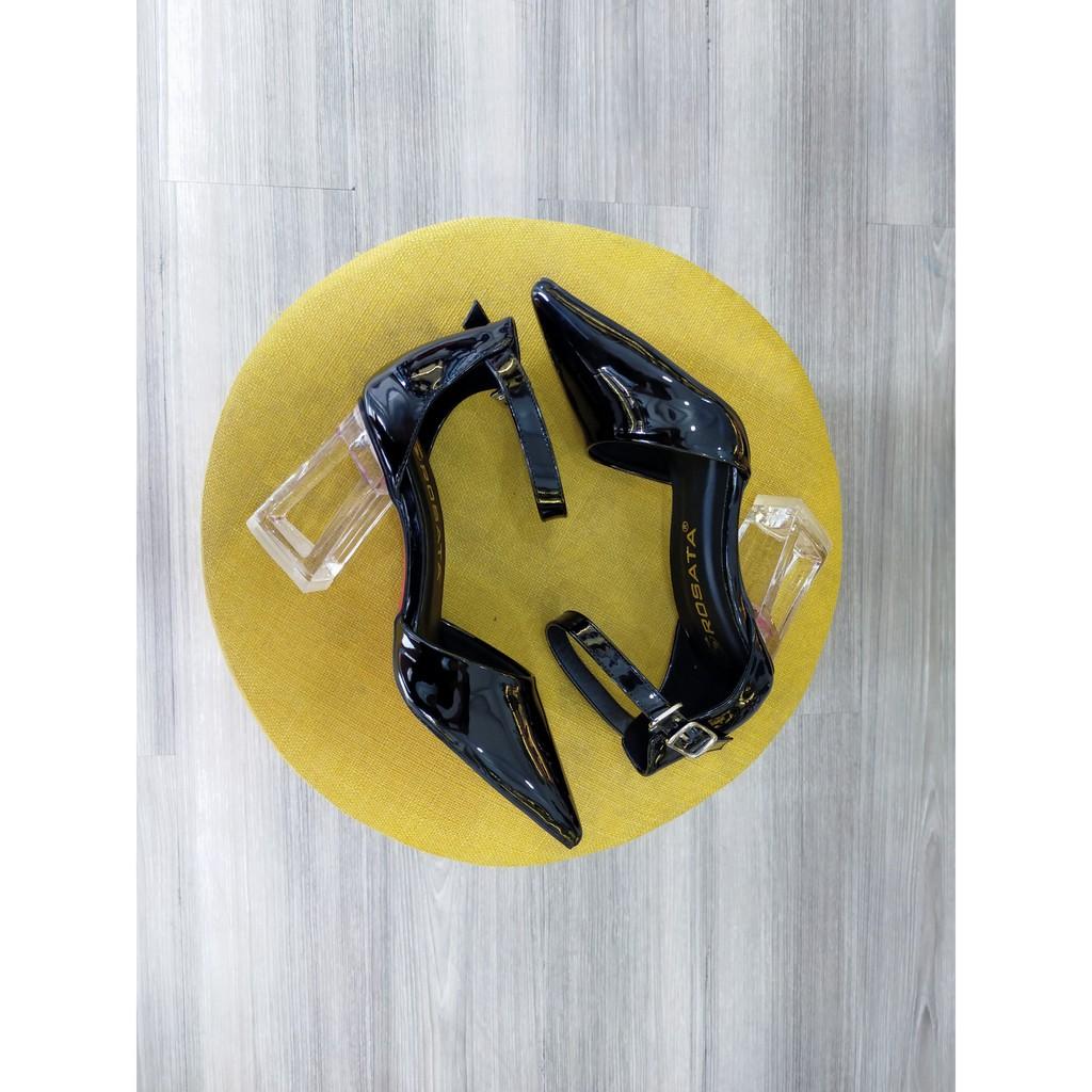 Sandal cao gót nữ bít mũi, da bóng, đế mica cao cấp ROSATA RO272 7p gót khoét - HÀNG VIỆT NAM - BKSTORE