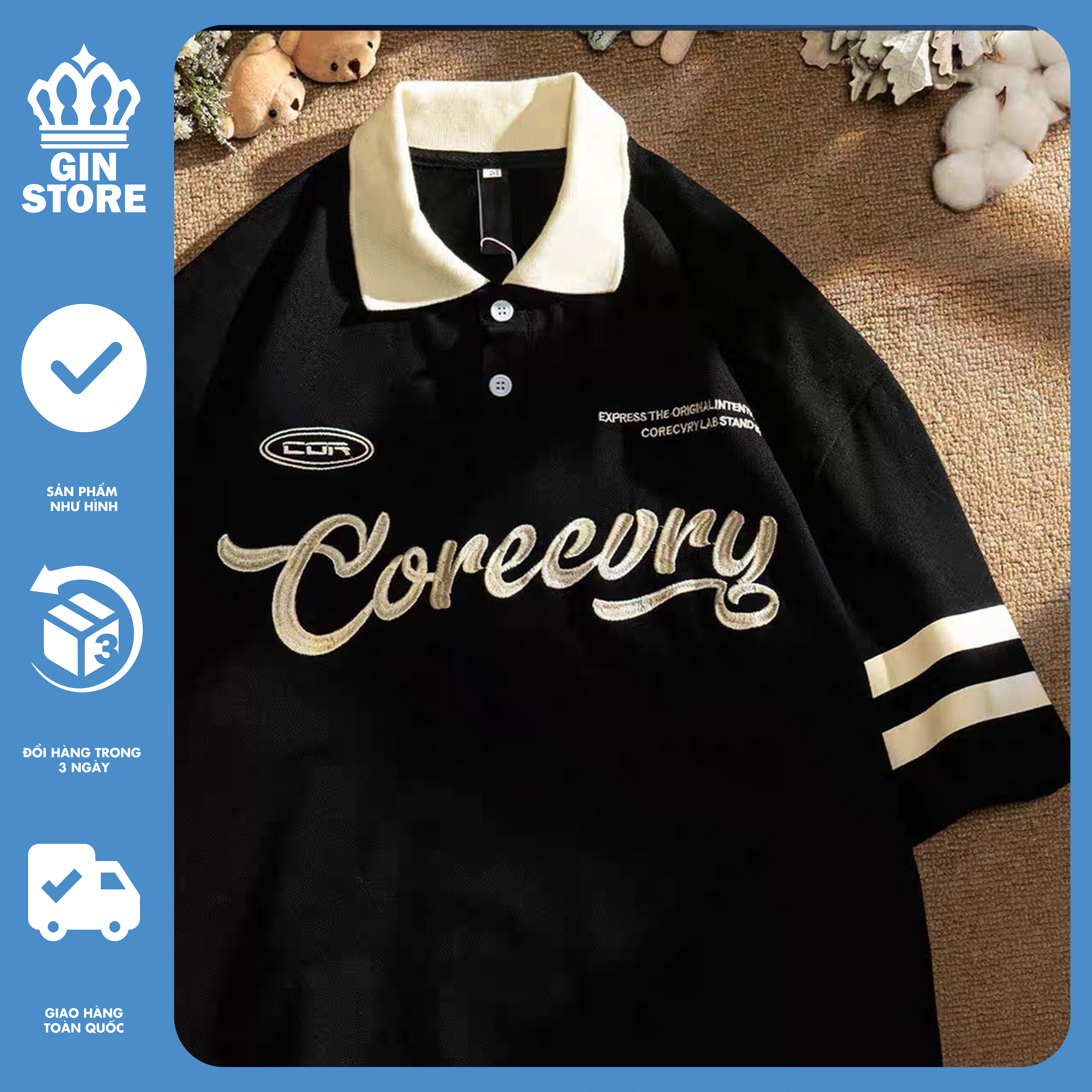 Áo polo locar brand Coreeory , Tee form rộng unisex , áo thun có cổ nam nữ chất cotton - Gin Store