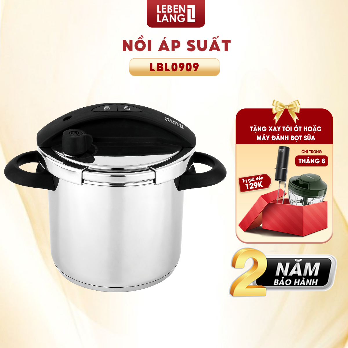 Nồi áp suất LEBENLANG LBL0909, nấu được mọi loại bếp, dung tích 5,5 lít, chất liệu inox cao cấp – hàng chính hãng