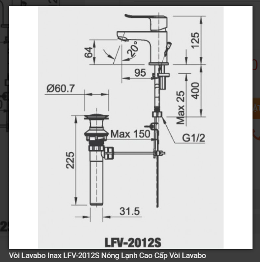 Vòi chậu rửa mặt lavabo INAX LFV-2012S nóng lạnh - Hàng chính hãng