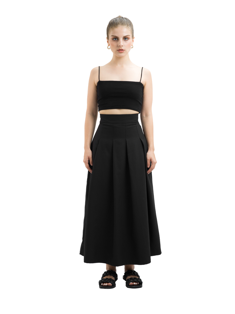 là min - Chân váy Black Pleated Midi Skirt