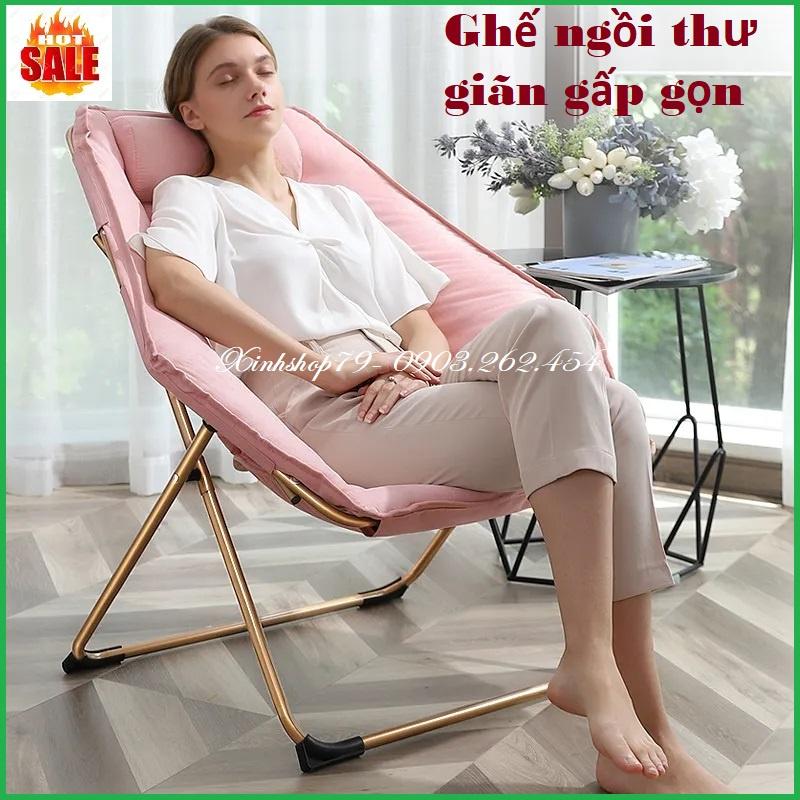 Ghế xếp thư giãn ngồi đọc sách, ngồi làm việc, gấp gọn thuận tiện, đệm bông êm ái, nhiều màu sắc