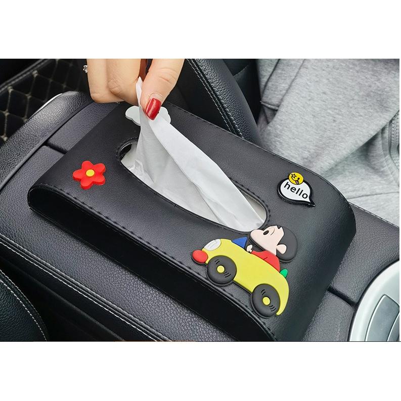 Hộp đựng khăn giấy đặt trên taplo ô tô gắn nhiều hình xinh xắn-Hoàng Đông shop