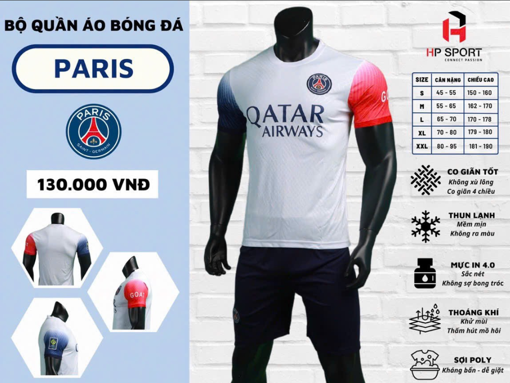 Quần áo Bóng đá CLB PSG Trắng 23/24 - Mẫu mới nhất