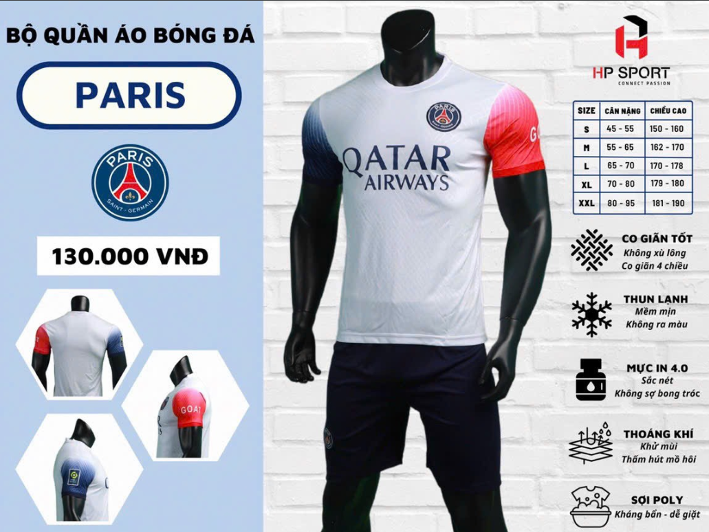 Quần áo Bóng đá CLB PSG Trắng 23/24 - Mẫu  mới nhất