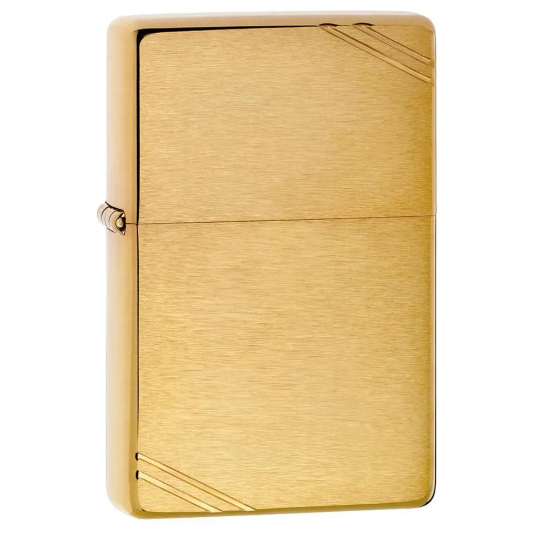 Zippo - Vintage With Slashes Brushed Brass Chính Hãng 240 - Bật Lửa Vỏ Đồng Thau Thiết Kế Chặt Góc Cổ Điển