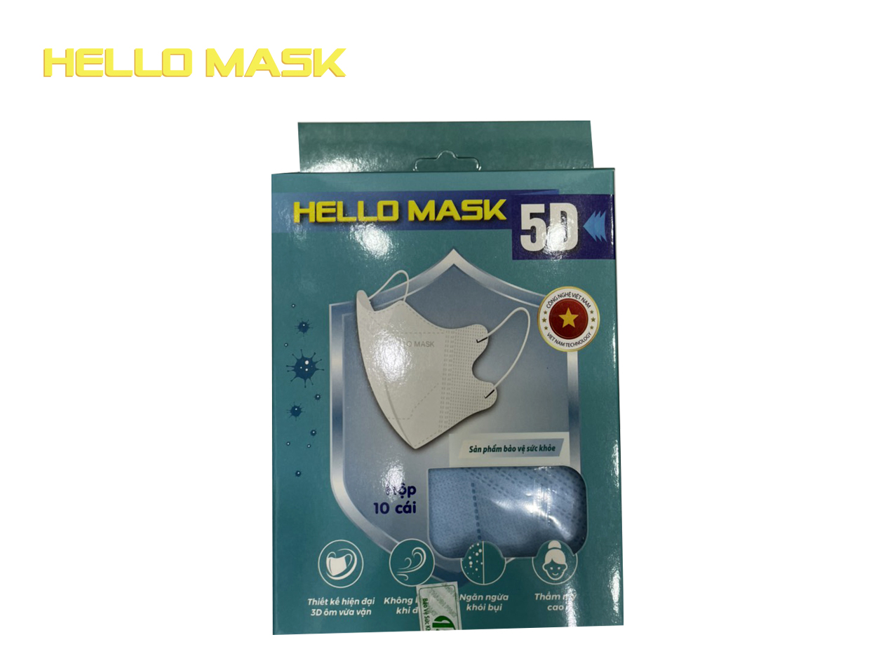 Khẩu trang Hello Mask 5D kháng khuẩn (hộp 10 cái)