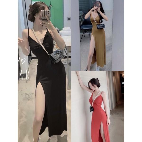 Đầm lụa xẻ 2 dây - Carotshop