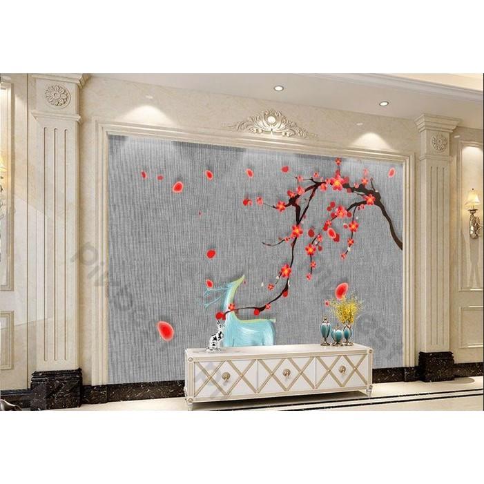 Tranh dán tường Cành hoa đào bay trong gió xuân, Tranh dán tường 3d hiện đại MS1102883