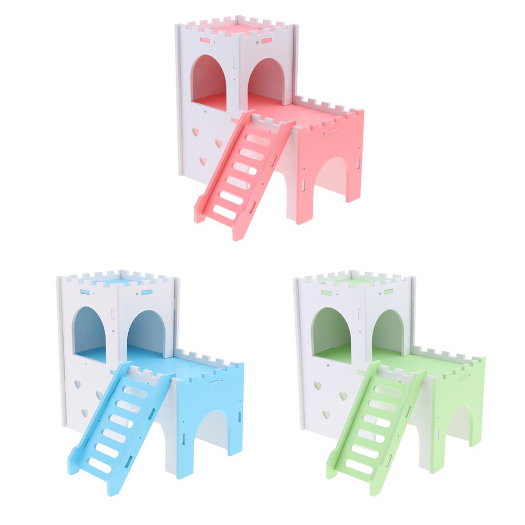 Hamster Hideout House Cabin Cages Wooden Villa Hut Play Toy Pink