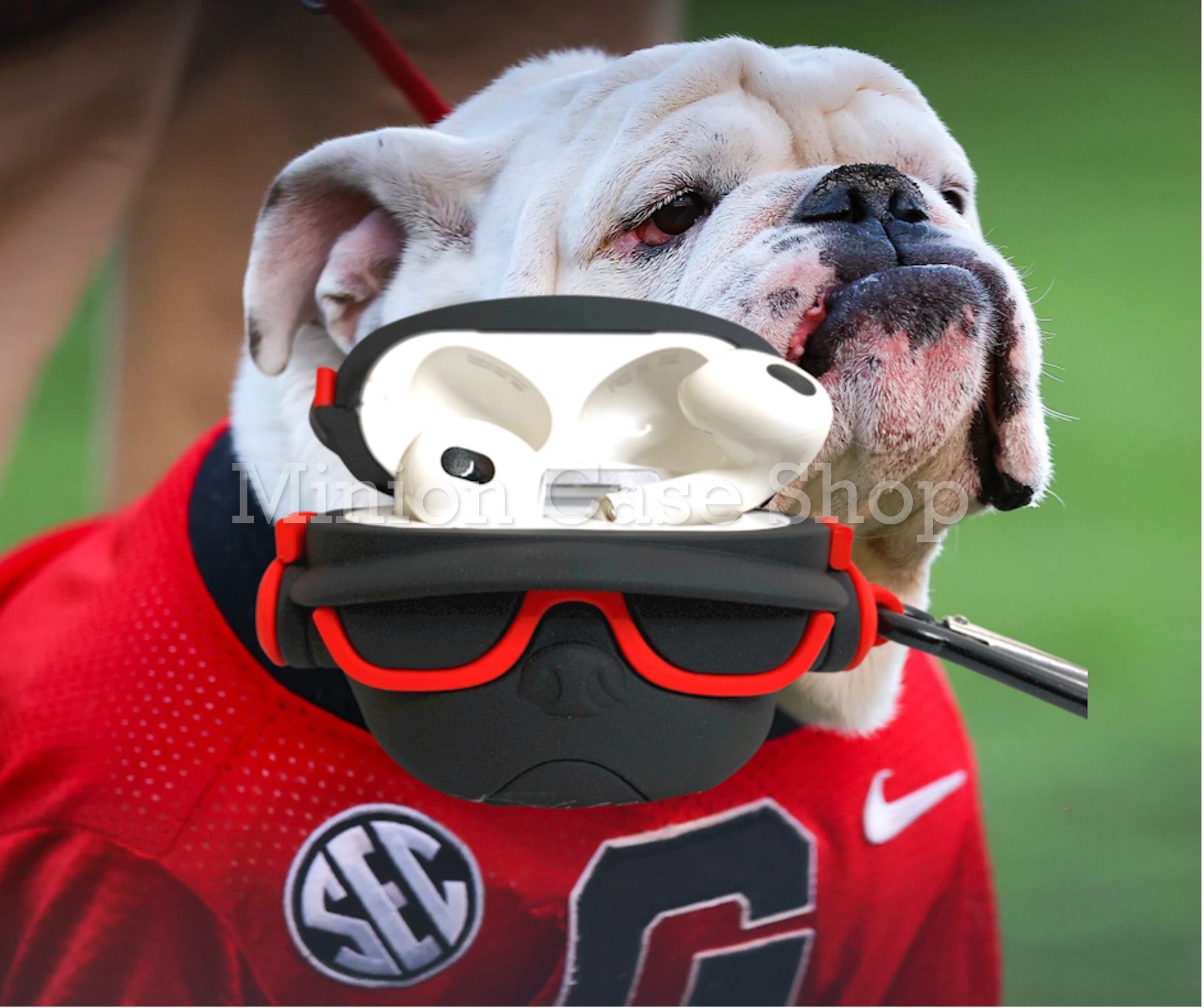 Bao Case Ốp dành cho Airpods 3 bulldog mang headphone đỏ siêu chất silicon 3d