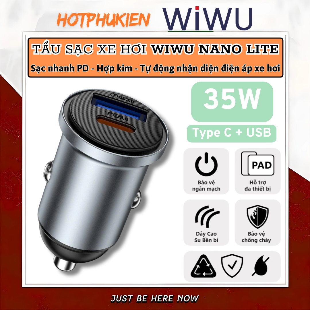 Tẩu củ sạc nhanh 35W cho xe hơi ô tô PD3.0 Type- C + USB-A QC3.0 hiệu WIWU Nano Lite cho iphone 17 16 15 14 13 12 iPad Vivo Oppo samsung cho Macbook - hàng nhập khẩu