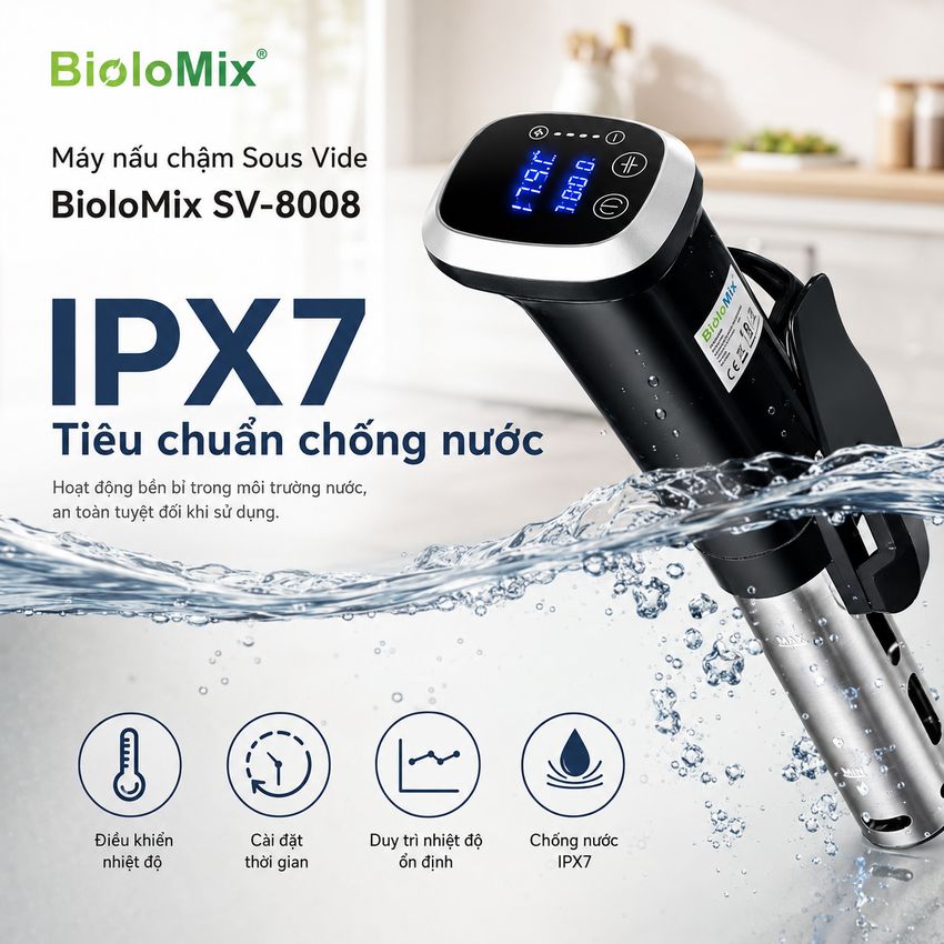 Máy nấu chậm chân không Sous vide BioloMix SV-8008 1200W Điều khiển màn hình LED - Hàng Chính Hãng
