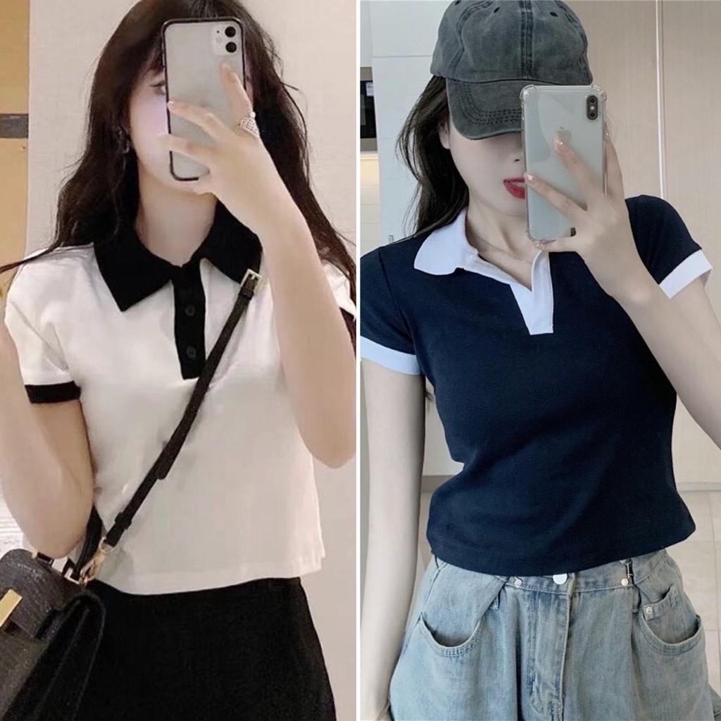 Áo PoLo Croptop Phối Viền Nút Gài Tay Ngắn Đơn Giản Thời Trang Cho Nữ Của SANMAY- A0006