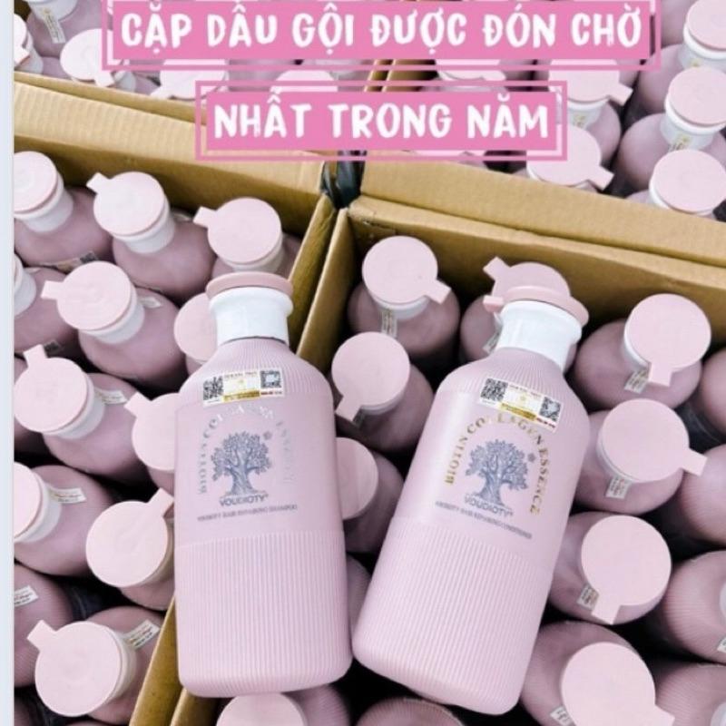 Bộ Dầu Gội Xả Biotin Collagen Essence Voudioty Hồng Phục hồi Giảm Rụng Tóc New 500mlx2