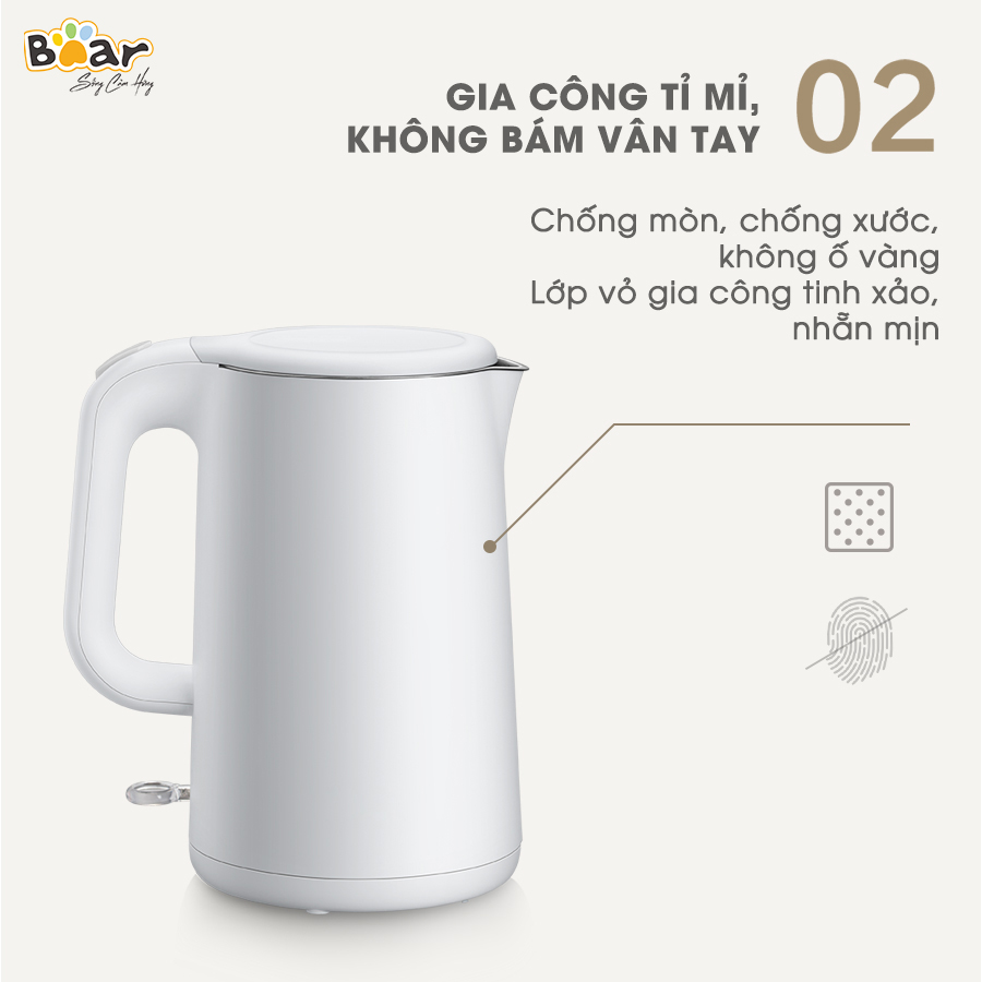 [Hàng Chính Hãng]Bình đun nước siêu tốc Bear ZDH-B15T1 1.5L công suất 1500W, lõi ấm Inox 304 cao cấp, chống cháy cạn, chống cháy khi quá nhiệt, ngắt điện tự động khi sôi, phù hợp sử dụng trong gia đình, văn phòng nhỏ