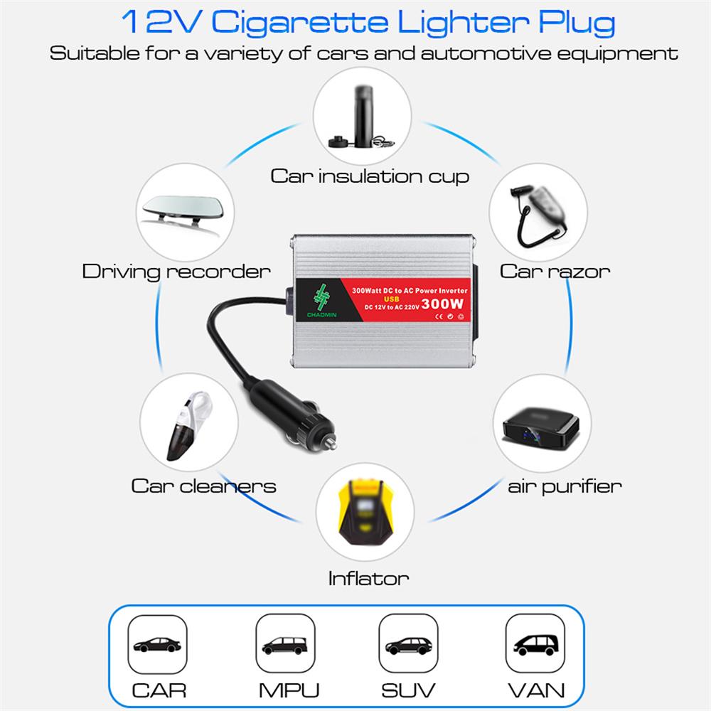 Di Động Inverter Xe Biến Điện DC12Volt Sang AC220Volt Biến Áp 300W Bộ Chuyển Đổi Nguồn Điện USB Adapter Tự Động Biến Tần