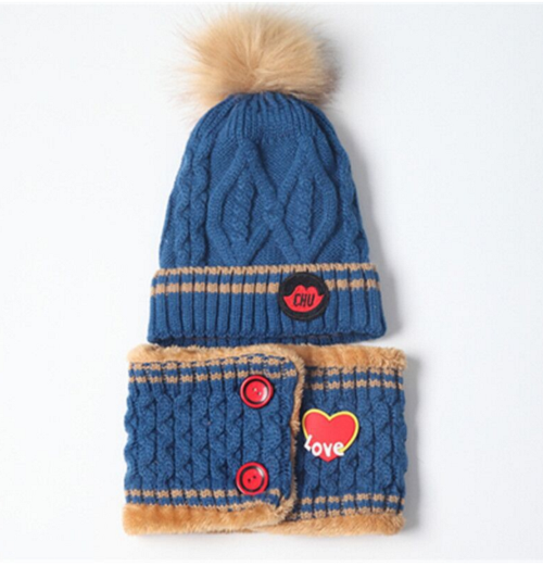Bộ mũ len quả bông kèm khăn cao cấp trẻ em, sét nón len kèm khăn cho bé trai và bé gái